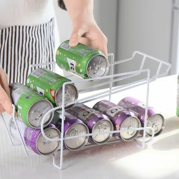 

2-tier Refrigerator Drink Storage Holder Iron Can Beer Beverage Soda Dispenser Rack Sundries Organizer Home Kitchen Organization