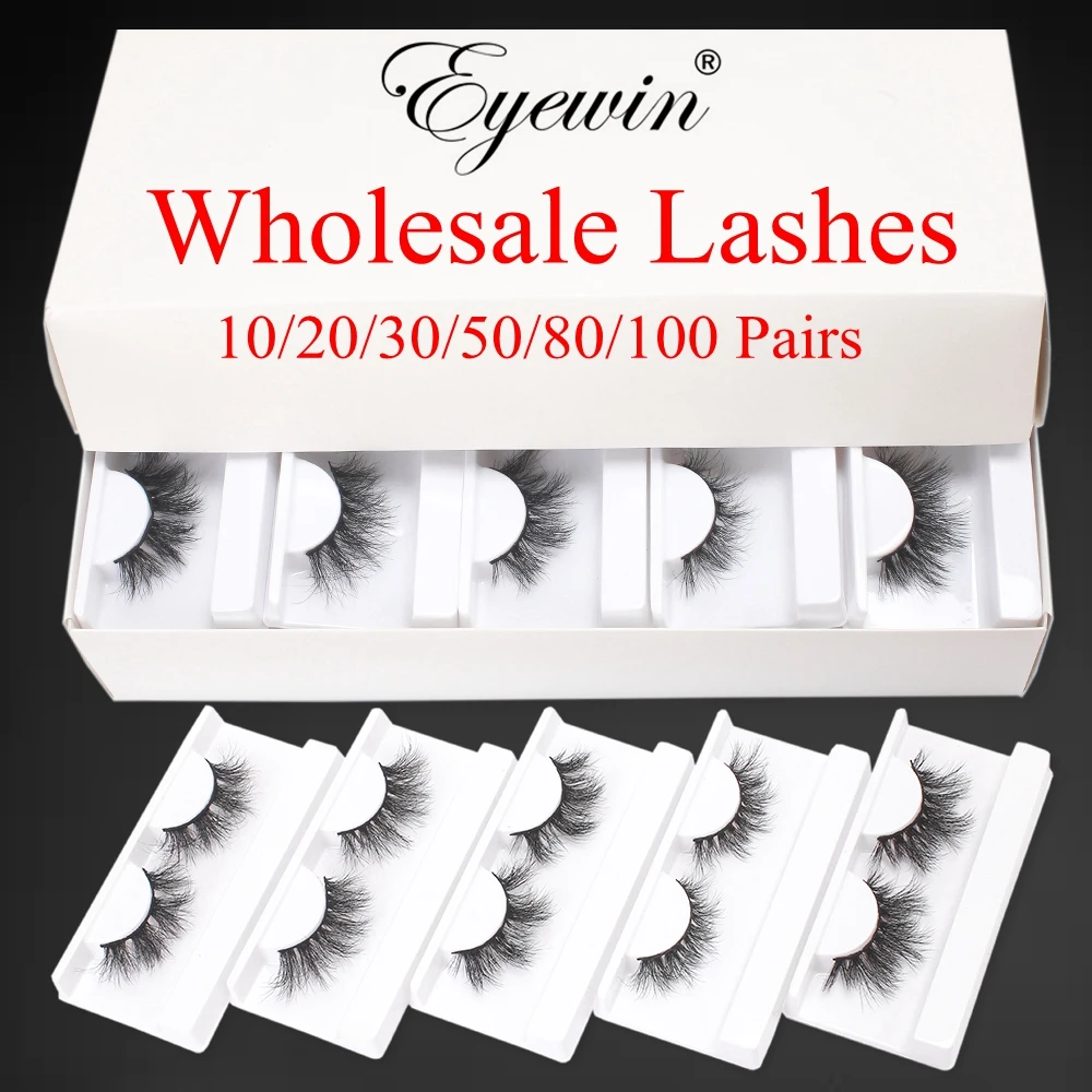 Eyewin 10/20/30/50/80/100 пар 3D норковые ресницы оптом с подносом пушистый крест на
