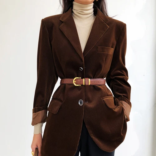 Dark Brown Женский пиджак, вельветовый пиджак, женский зимний темперамент, золотой бархатный пиджак - Цвет: Dark Brown