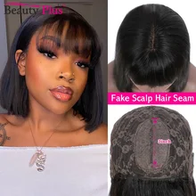 

Short Bob Wigs With Bangs Human Hair Wigs For Woman Straight Fake Scalp Brazilian Hair Wigs Machine Made Perruque Cheveux Humain