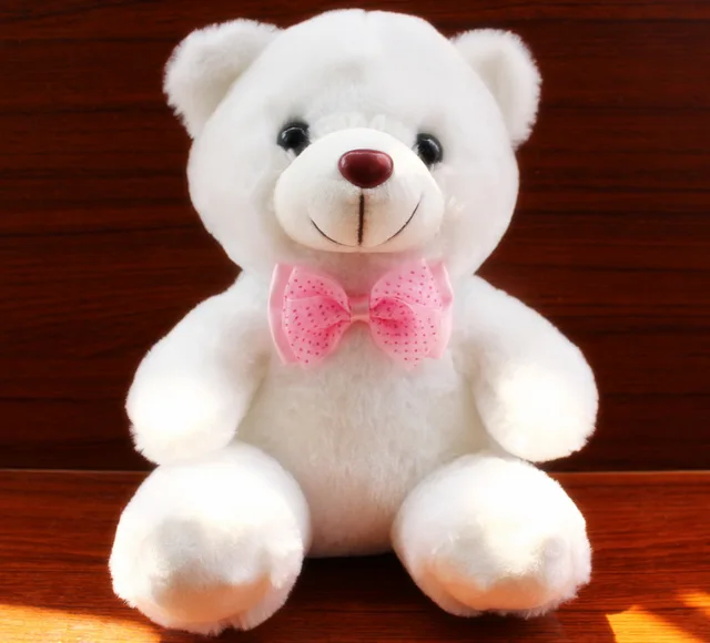 22cm Mini Teddy Bear Stuffed Animals Plush Toy Cute Pink Teddy Dolls for Baby Gift Christmas Kids Soft White Bears with Bowknot