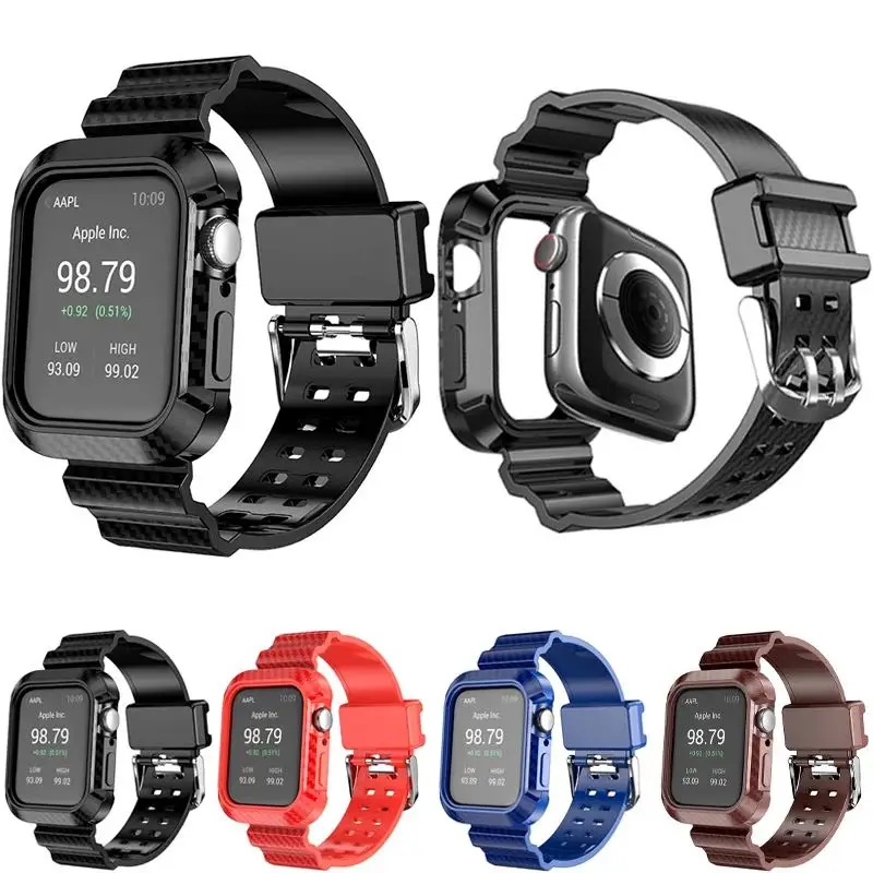 

Silicone strap+case integrated For Apple watch 6 5 4 SE 44mm 40mm Sports protection strap for iwatch 3 2 1 42mm 38mm accessories