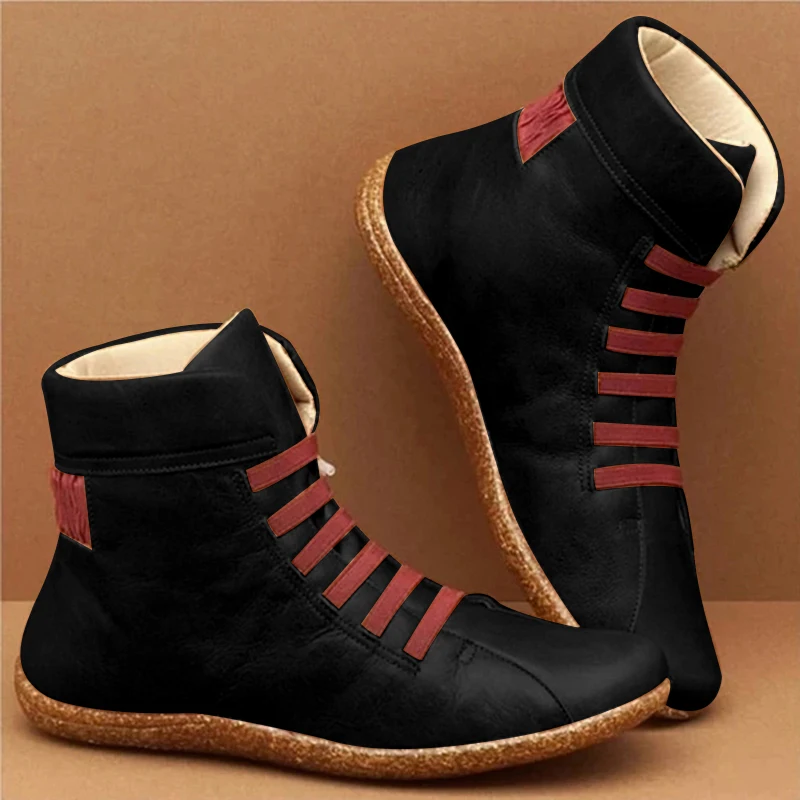 MCCKLE/женские ботильоны из искусственной кожи на плоской подошве; винтажная женская обувь на платформе с перекрестными ремешками; женская обувь; Botas Mujer; размера плюс - Цвет: black HFD0872