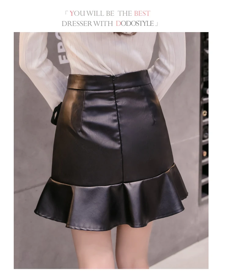 Сексуальная Женская юбка на шнуровке с асимметричным подолом с оборками, облегающая мини-юбка-русалка, Осень-зима, юбка из искусственной кожи AQ432