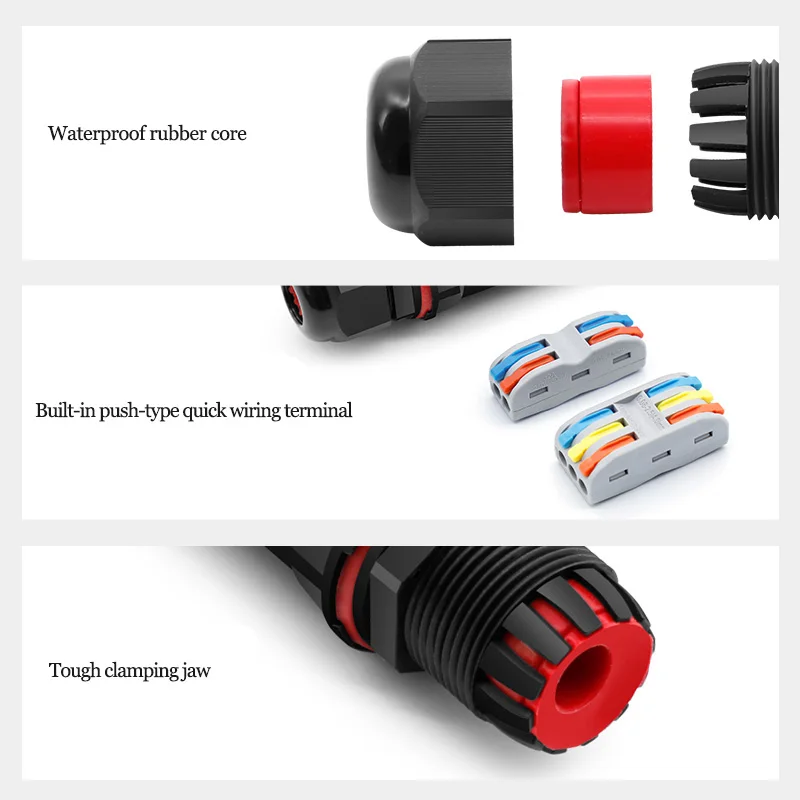 IP68 Waterproof Connector 2/3 Pin Electrical Terminal Adapter Push type LEDLight Outdoor Connection