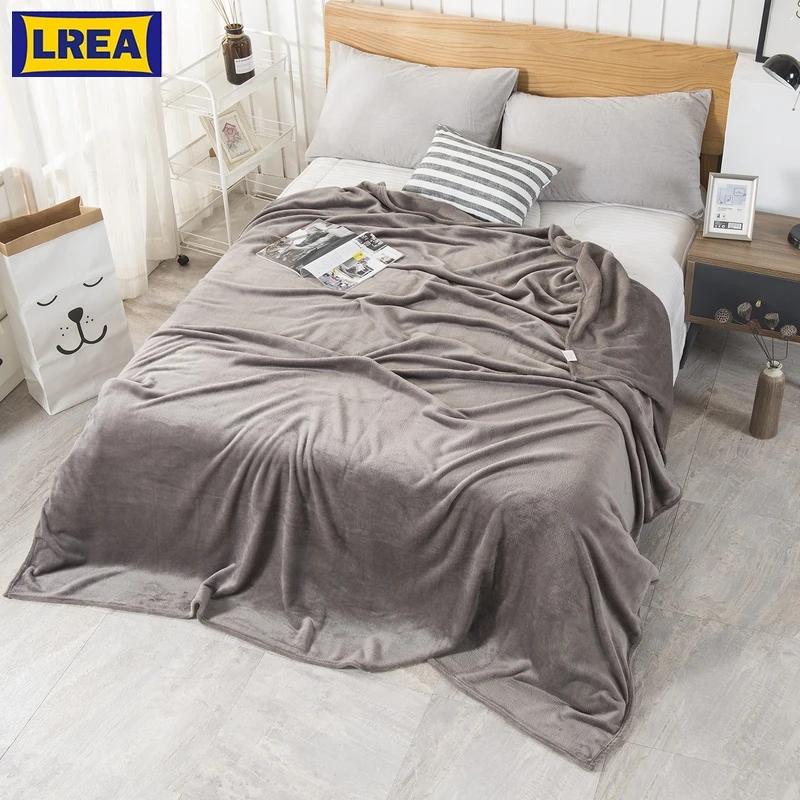 

LREA Solid Color Flannel Coral Fleece Blanket Super Soft Sofa Cover Winter Warm Easy Wash Faux Fur Blankets