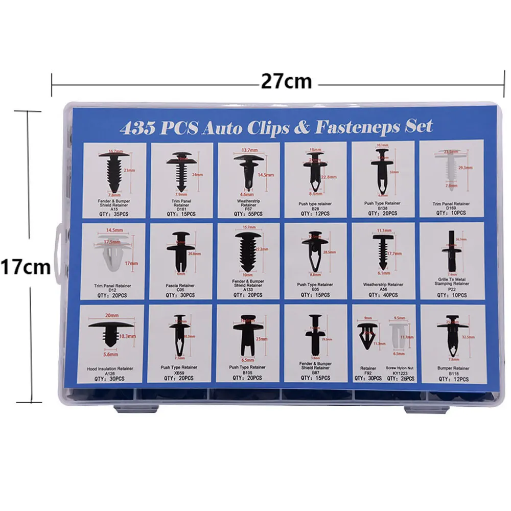 435 шт./компл. кузова автомобиля подкладке крыло переднего бампера фиксаторы крепежи зажимы Пластик заклёпки отделкой кабельные наконечники в наборе для винтов Панель застежка-молния