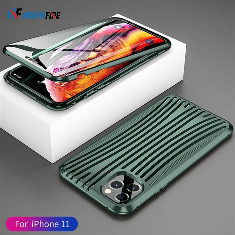 

11 Pro Upgrade Luxury Magnetic Hollow Strip Metal Case For iPhone 11 Pro Max XR/XS Max/X 6S/7/8 Plus Strong Magnet Front Glass