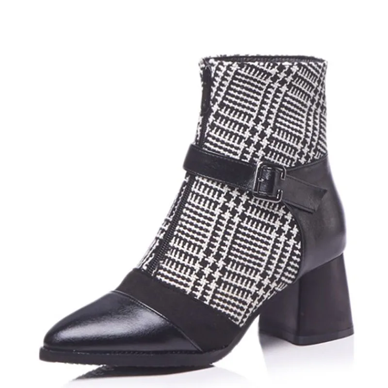 

E TOY WORD knitted ankle boots Women's Autumn shoes Pointed fashion Square heel boots patchwork warm plus size women boots