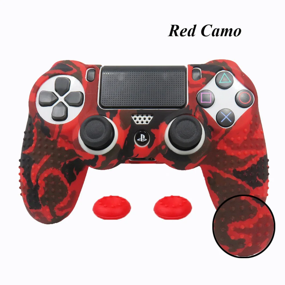 Камуфляжный чехол граффити Противоскользящий силиконовый защитный чехол для кожи sony playstation 4 PS4 Pro тонкий контроллер защитная накладка шапки - Цвет: Red camo