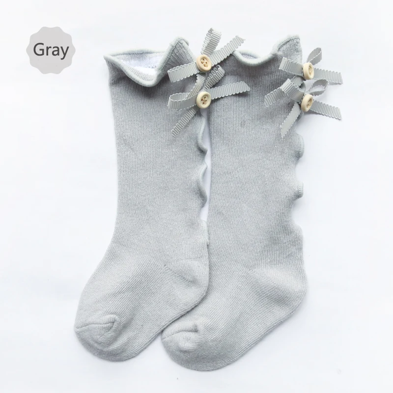 Gray ear bow Носки для малышей, гольфы для детей хлопковые носки для малышей с пуговицами для мальчиков и девочек от 0 до 6 лет, высокое качество - Цвет: Gray ear bow