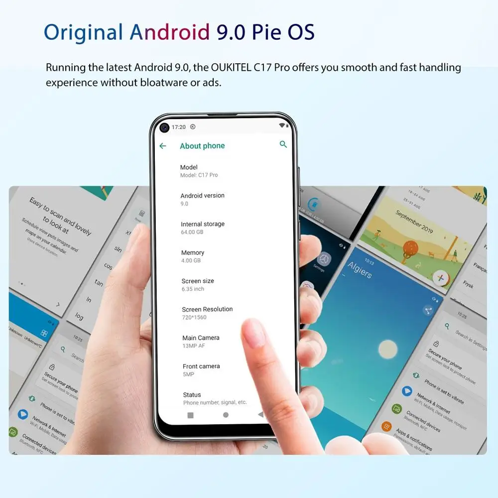 Oukitel C17 Pro Android 9,0 Pie смартфон лицо ID 6,3" полюсный экран 4 ГБ ОЗУ 64 Гб ПЗУ MT6763 Восьмиядерный 4G мобильный телефон