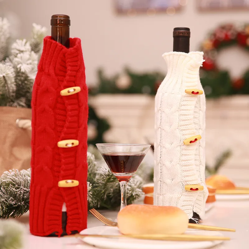 Мини-вязаный свитер, сумка для бутылок красного вина, Рождественская бутылка вина, сумки, новогодние вечерние украшения для ужина, рождественские украшения