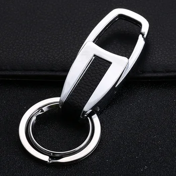 

Simple Leather and Metal Alloy Buckle Men Black Car Keychain Key Ring