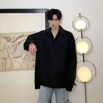 

Men Back Hollow Long Sleeve Casual Black White Shirt Man Women Vintage Fashion Harajuku Streetwear Loose Shirts