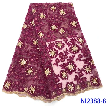 

5yards Latest French Lace Fabric 2019 Elegant Wine Lace Fabric With Sequins Sequence Lace Fabric For Wedding Party Qfni2388-8