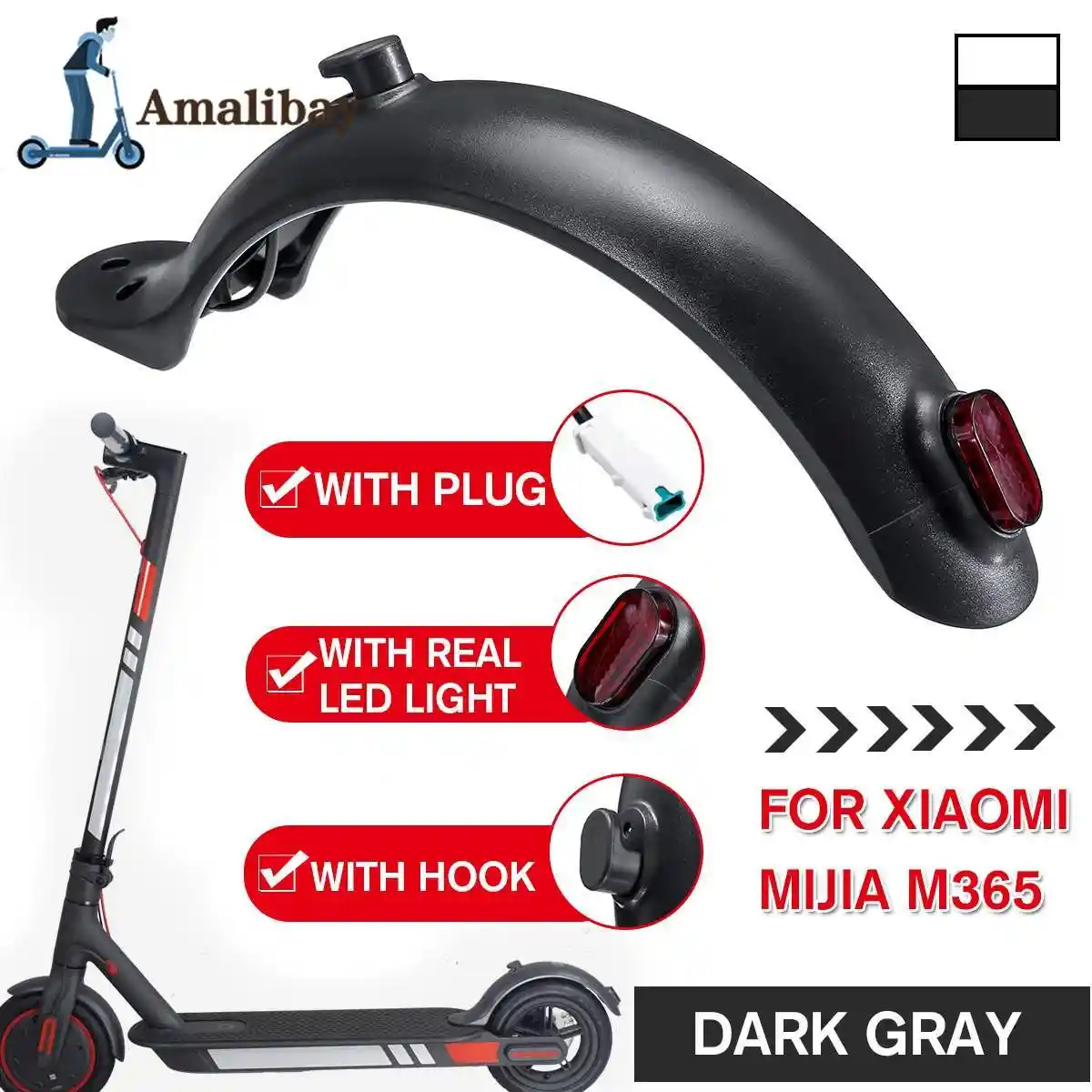 Electric Scooters Rear Mudguard Fen-der Bracket with Taillight and Hook Dirt-resistant for Xiao-mi Mi-jia M365 and M365Pro