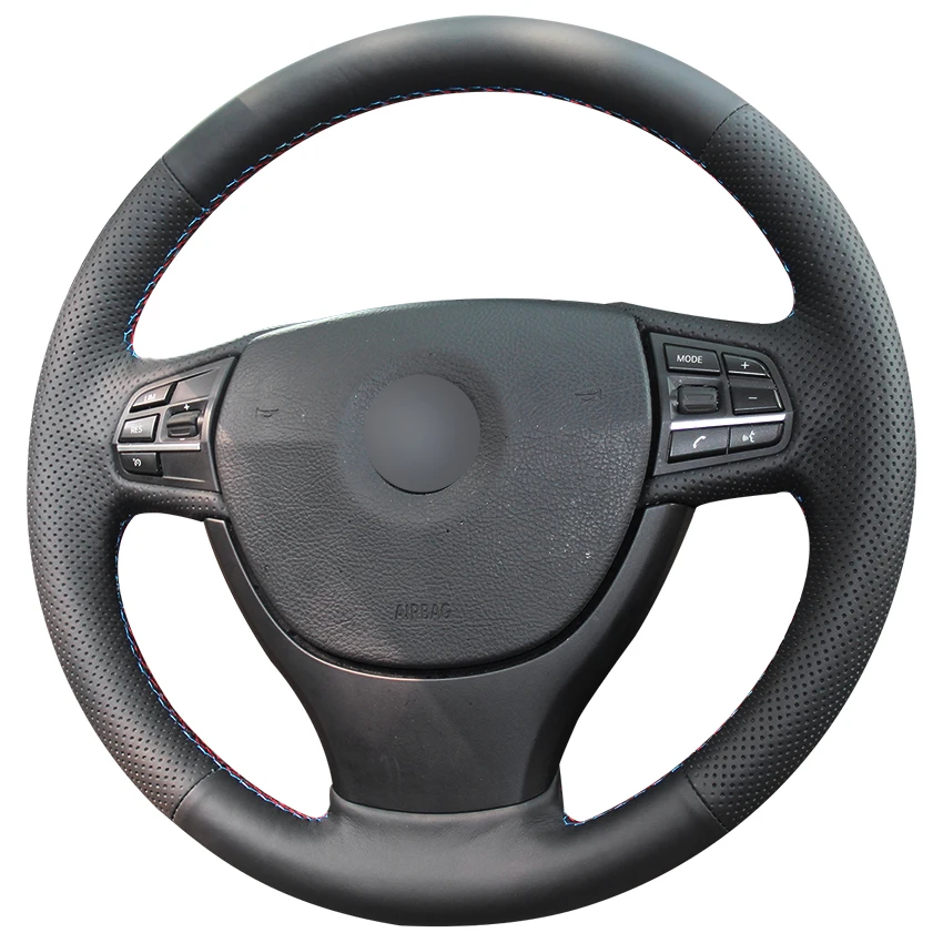Best Hand stitched Black Genuine Leather Car Steering Wheel Cover for BMW F10 F07 (GT) 2009 2017 F11 (Touring) 2010 2017 F01 F02