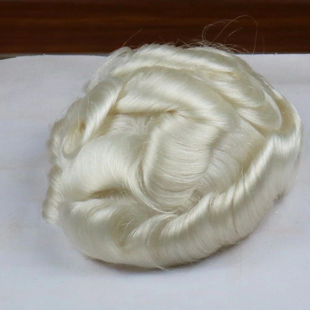 Toupee с человеческих волос 0,06-0,08 мм супер тонкая кожа V-loped Hairline технология Toupee мужские волосы части замена волос