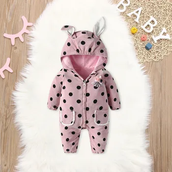 

Newborn Baby Clothes Girl Winter Long Sleeve Thick Cotton Hooded Romper Pajamas Toddler Pocket Rabbit Ears Sleepwear Jumpsuit