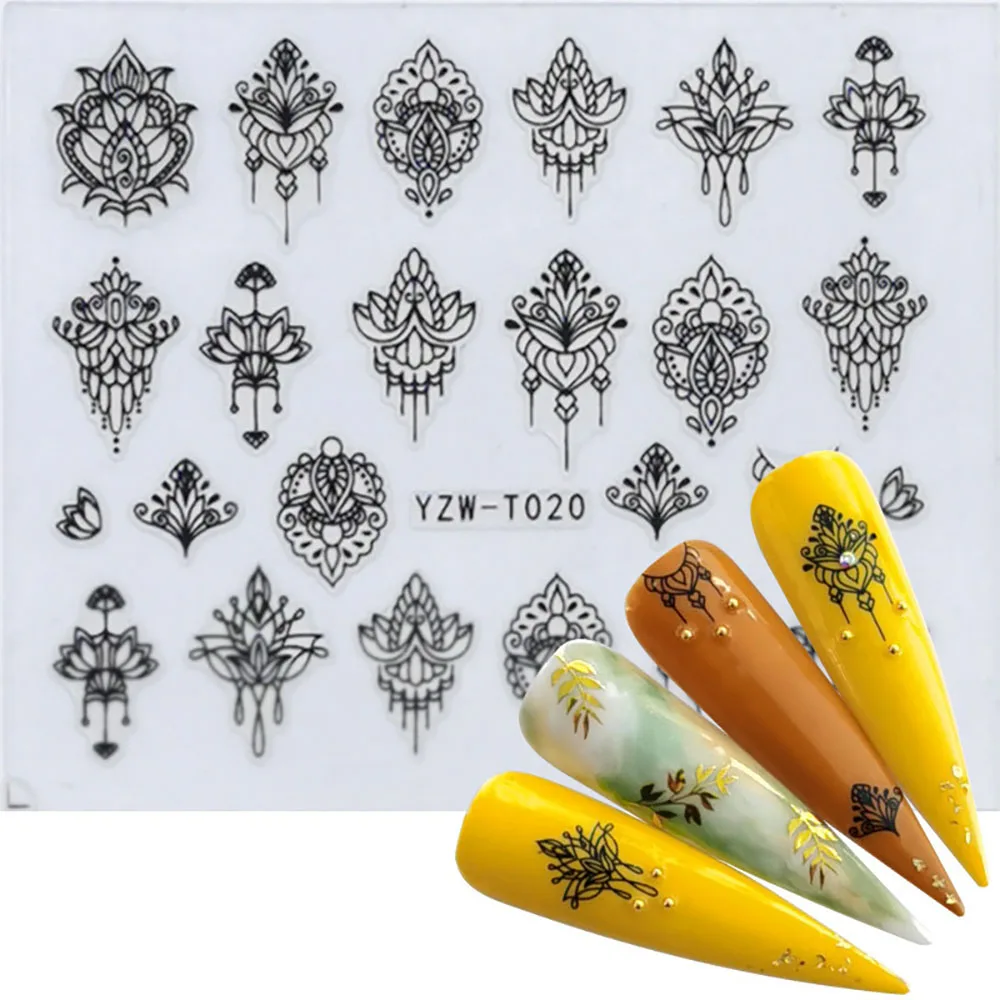 Nail Stickers for Manicure Nail Sticker Sliders For Nails Decal Self-adhesive Nails Figures Transfer Black DIY Accessories