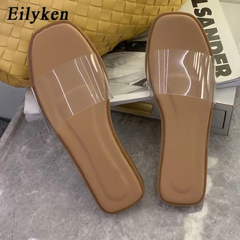 

Eilyken New PVC Transparent Open Toe Casual Flat With Shoes Slip-On Beach Slippers Women Summer Sandals Flats Femme Slides
