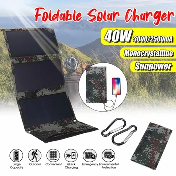 

LEORY 40W 5V Foldable Camouflage Sunpower Solar Cells Solar Panel Bank Pack Dual USB Waterproof for Backpack Camping Hiking