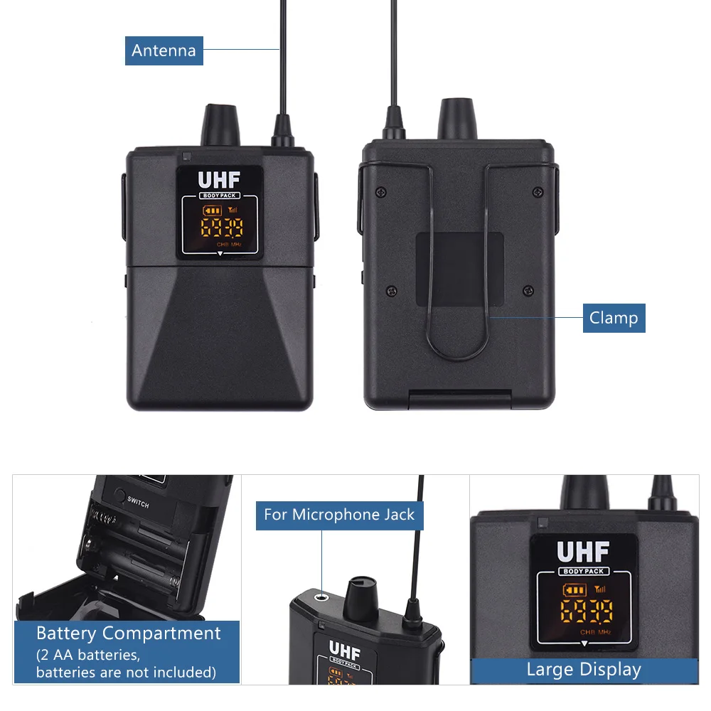 UHF двухчастотный набор беспроводных микрофонов с приемником и передатчиком петличный микрофон 2 гарнитура микрофон для обучения работе совещаний