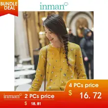 INMAN, осень, Новое поступление, красивый, литературный, универсальный, круглый вырез, длинный рукав, на пуговицах, женский кардиган
