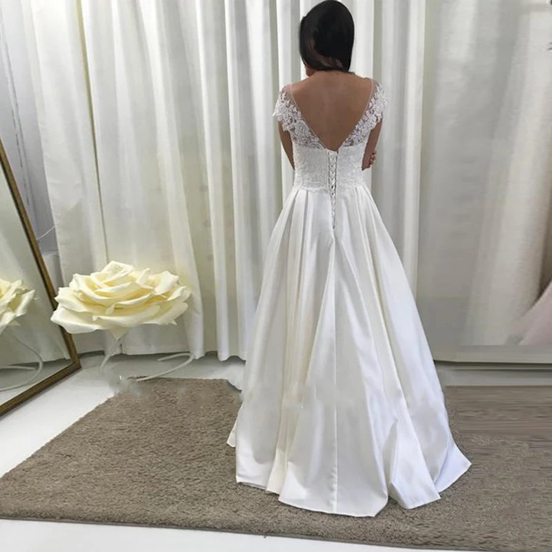 Scoop-Neck-Cap-Sleeve-Wedding-Dresses-2019-Lace-Appliques-Wedding-Gowns-Vestido-de-Noiva-Longo-Custom (1)