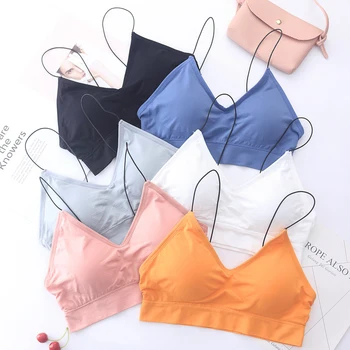 

Summer New Naked ammonia ice silk Thin Shoulder Strap Beauty Back Vest Triangle Thread Solid Color Strap Tube Top