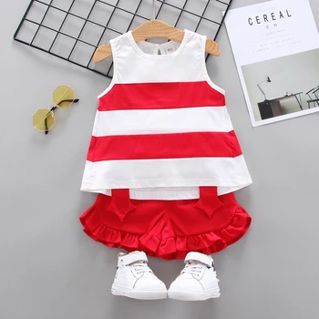 

Toddler Girls Clothes Baby Sleeveless Set Summer Striped Top + Elastic Shorts 2 PCS/Set Children Birthday Party Outfits Black
