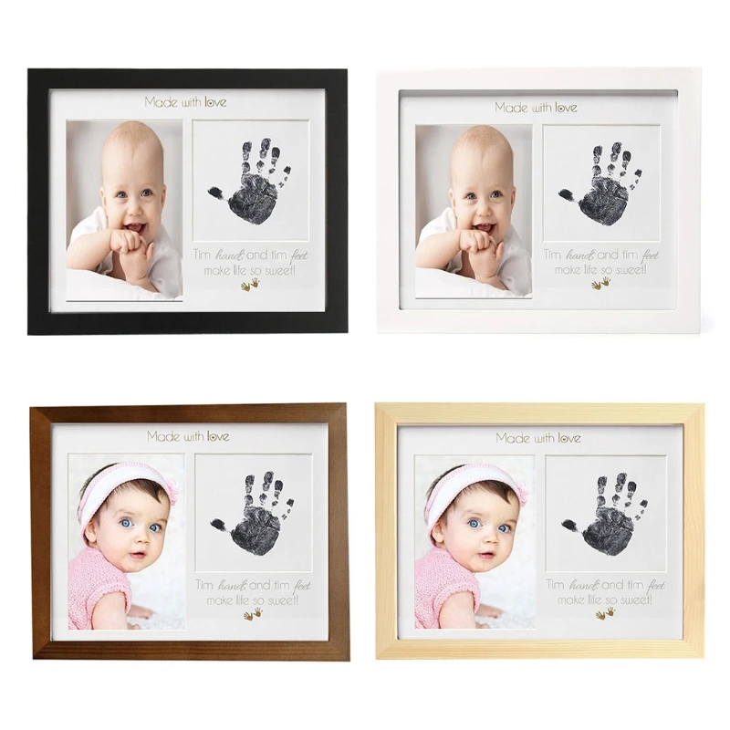 

Baby First Year Memorial Handprint Footprint Picture Frame Newborn Birthday Keepsake Souvenir Wooden Photo Frame Shower Gift