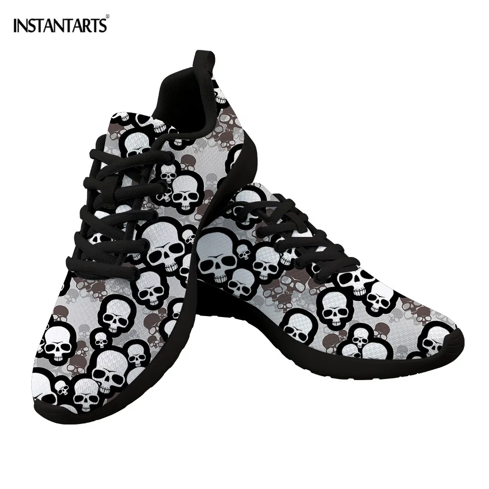 

INSTANTARTS Gotic Mesh Women Sneakers Sugar Skull Printed Casual Flat Shoes for Ladies Girls Comfortable Lace Running Footwear