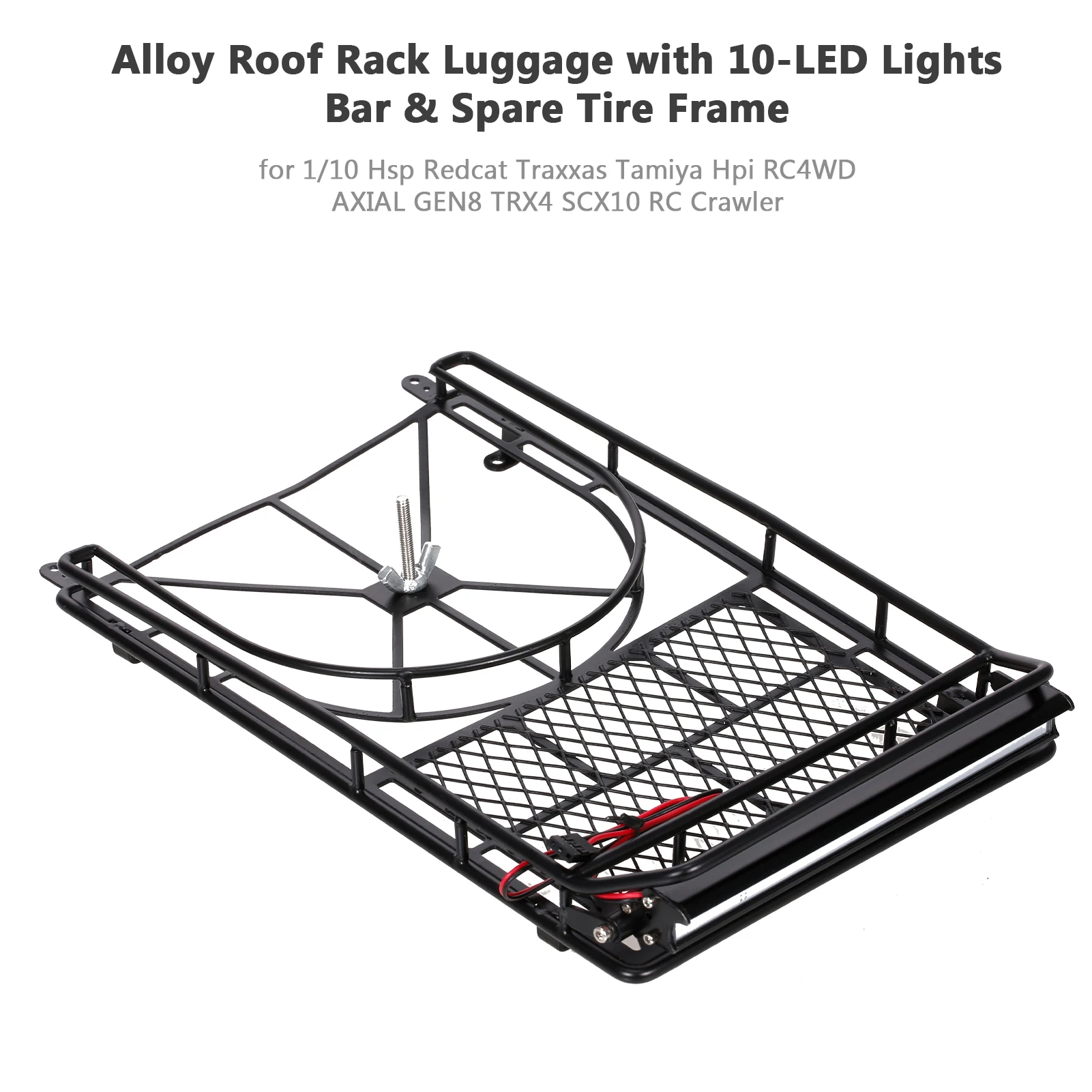 Alloy Roof Rack Luggage with 10-LED Lights Bar for 1/10 RC Rock Crawler Hsp Redcat Traxxas Tamiya Hpi RC4WD AXIAL TRX4 SCX10 | Игрушки и
