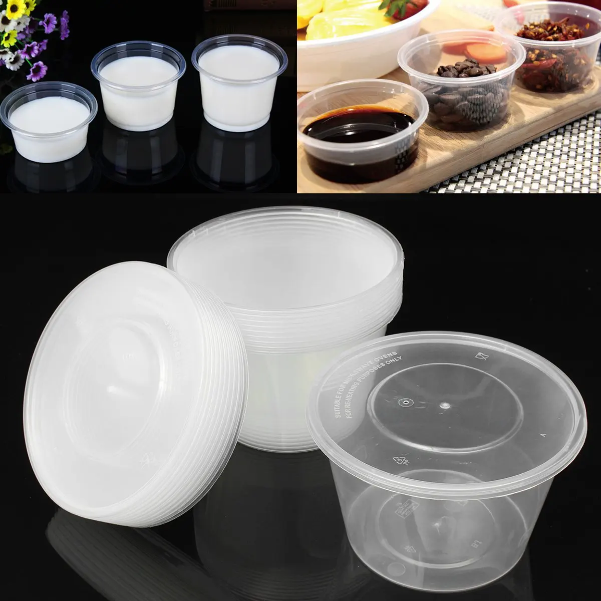 

10 Pcs Lot Disposable Portion Cups Condiment Cup With Cover Sauce Yogurt Jelly Pudding Clear Storage Containers Salad Cup Bowl