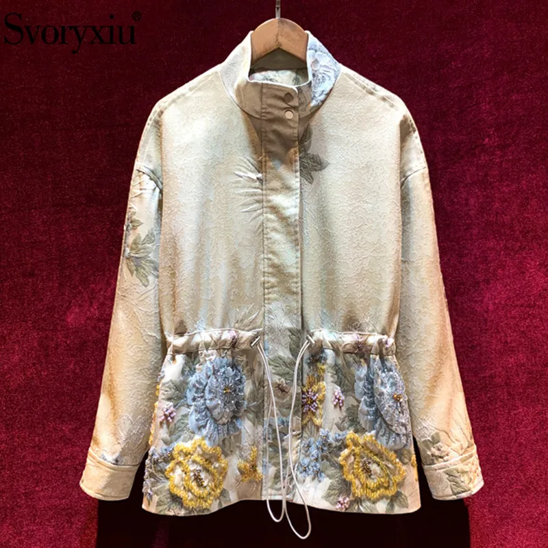 

Svoryxiu Designer Custom Autumn Winter Vintage Jacquard Jackets Coat Women's luxury Crystal Beading High End Outwear Jackets