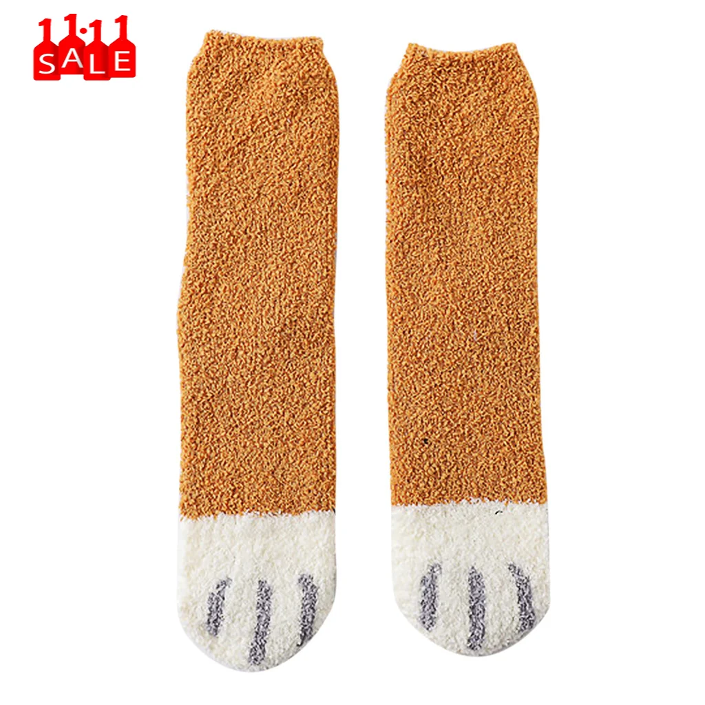 Женская симпатичная кошачья лапа, коралловые утолщенные хлопковые носки средней длины, модные хлопковые носки до лодыжки, короткие женские носки, chaussettes# ZD