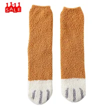 Женская симпатичная кошачья лапа, коралловые утолщенные хлопковые носки средней длины, модные хлопковые носки до лодыжки, короткие женские носки, chaussettes# ZD