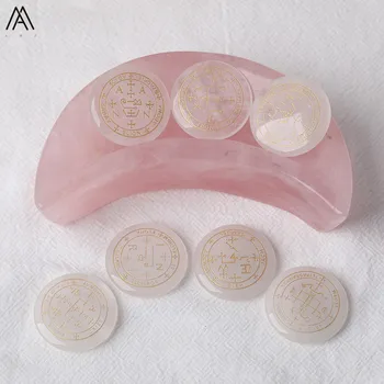 

7Pcs/Lot Natural White Quartz Round Beads Paved Gold Divination Runes Reiki Chakra Jewelry Healing Crystal Beads Yoga Jewelry