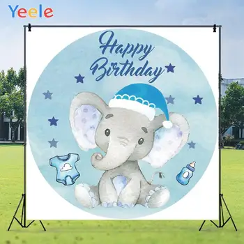 

Yeele Happy Birthday Elephant Cloth Baby Battle Stars Background Photophone Photo Studio Photography for Decor Customized Size