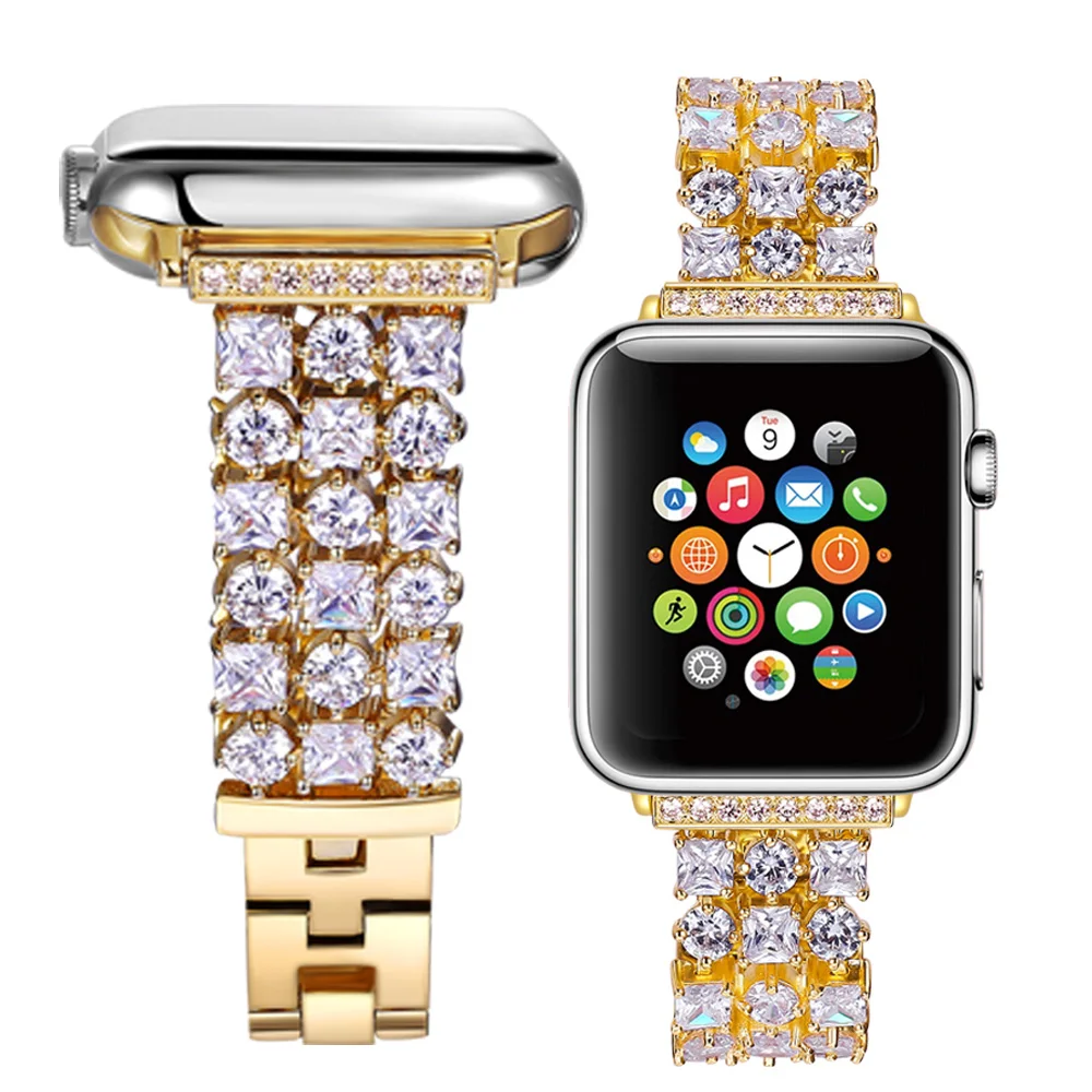 Женский бриллиантовый ремешок для Apple Watch 4, 5, 44 мм, 40 мм, роскошный сменный Браслет для iWatch 38 мм, 42 мм, серия 3, 2, 1 - Цвет ремешка: gold