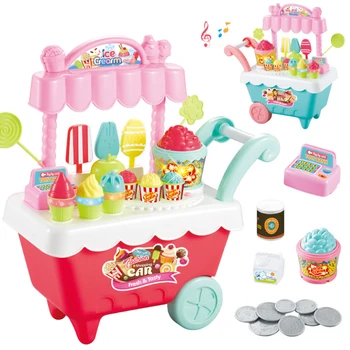 

30Pcs 35cm Pretend Play Popcor Ice Cream Candy Trolley Set Toy with Music and Light for Children - Green L