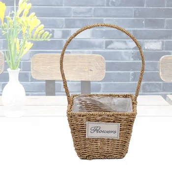 

Willow Basket Pastoral Waterproof Portable Wicker Flower Basket Planter Rattan Vase Container with Handle