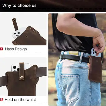 

1pc Vintage First Layer Cowhide Men Mobile Phone Holster Buckle Belt Purse Portable Bag Ultra-thin Coin Anti-lost Mini Bag R3B2