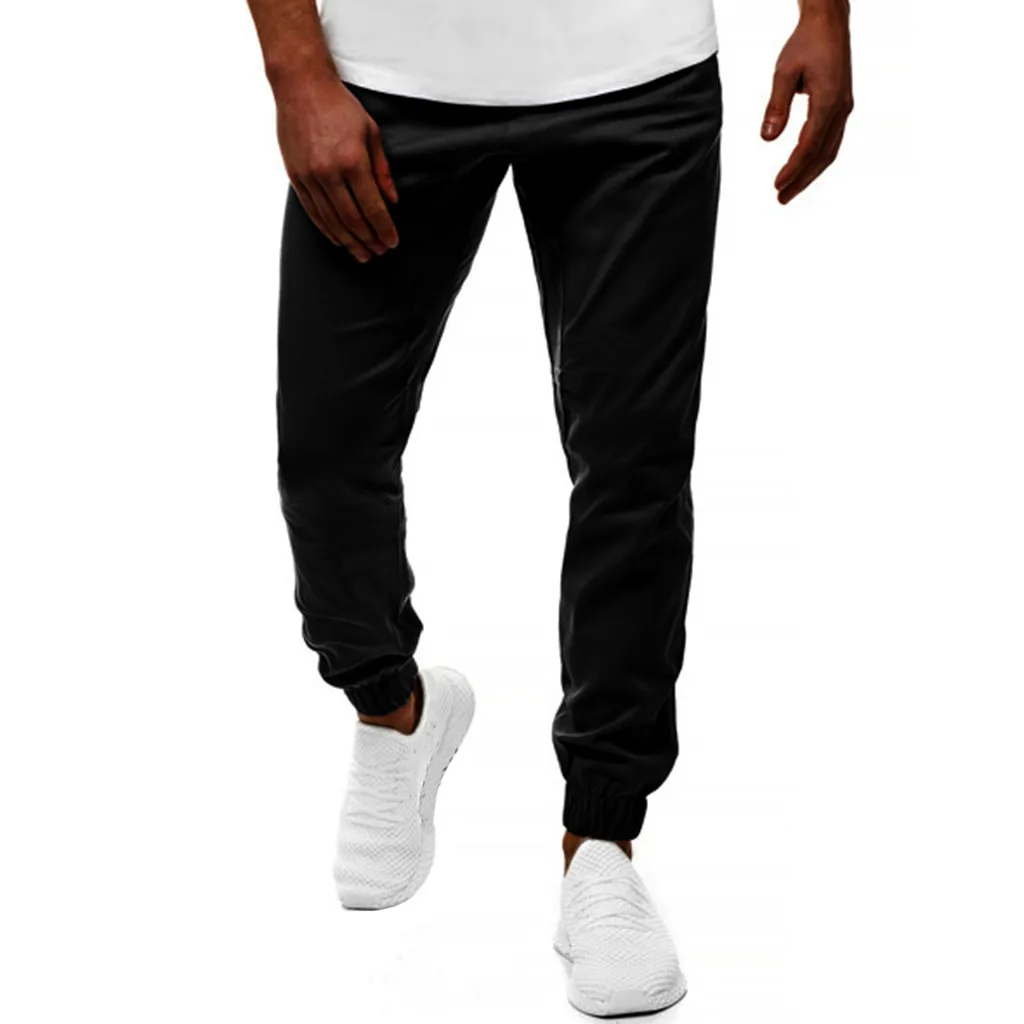 Feitong pantalon homme спортивные брюки мужские повседневные Черные Фитнес Бодибилдинг Карманы Кожа полная длина спортивные брюки