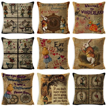 

Vintage Cushion Cover Illustration Rabbit Praiser in Newspaper Alice in Wonderland Retro Home Decorative Pillow Cover Cover