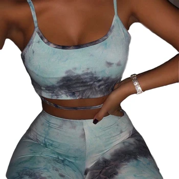 

Sexy Women Two-pieces Suit Sleeveless Strap Hollow Out Tank Bra Crop Tops High Waist Print Shorts Pants Trousers Tracksuits