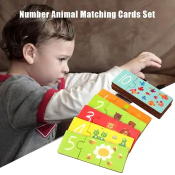 

10pcs/Set Wooden Number Animal Matching Cards Kids Baby Learning Educational Montessori Education Table Game Toys