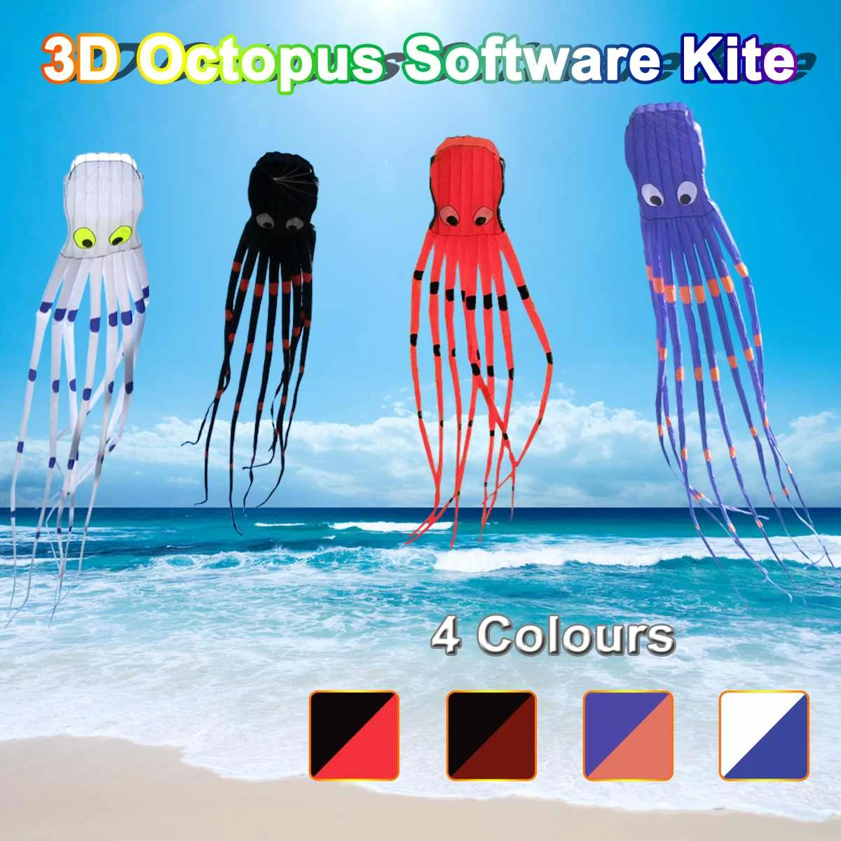 

3D Octopus Nylon Kite Outdoor Sport 8M Flying Software Long Tail Kites Toys Huge Kite for Children Kids